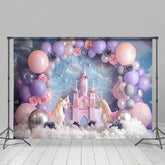 Aperturee - Aperturee Floral Balloons Castle Unicorn Cake Smash Backdrop